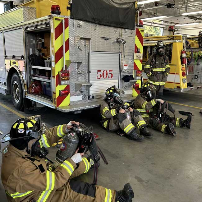 Wild Rose Area Fire District fleet and fire department firefighter practice and exorcise air tank and equipment application readiness