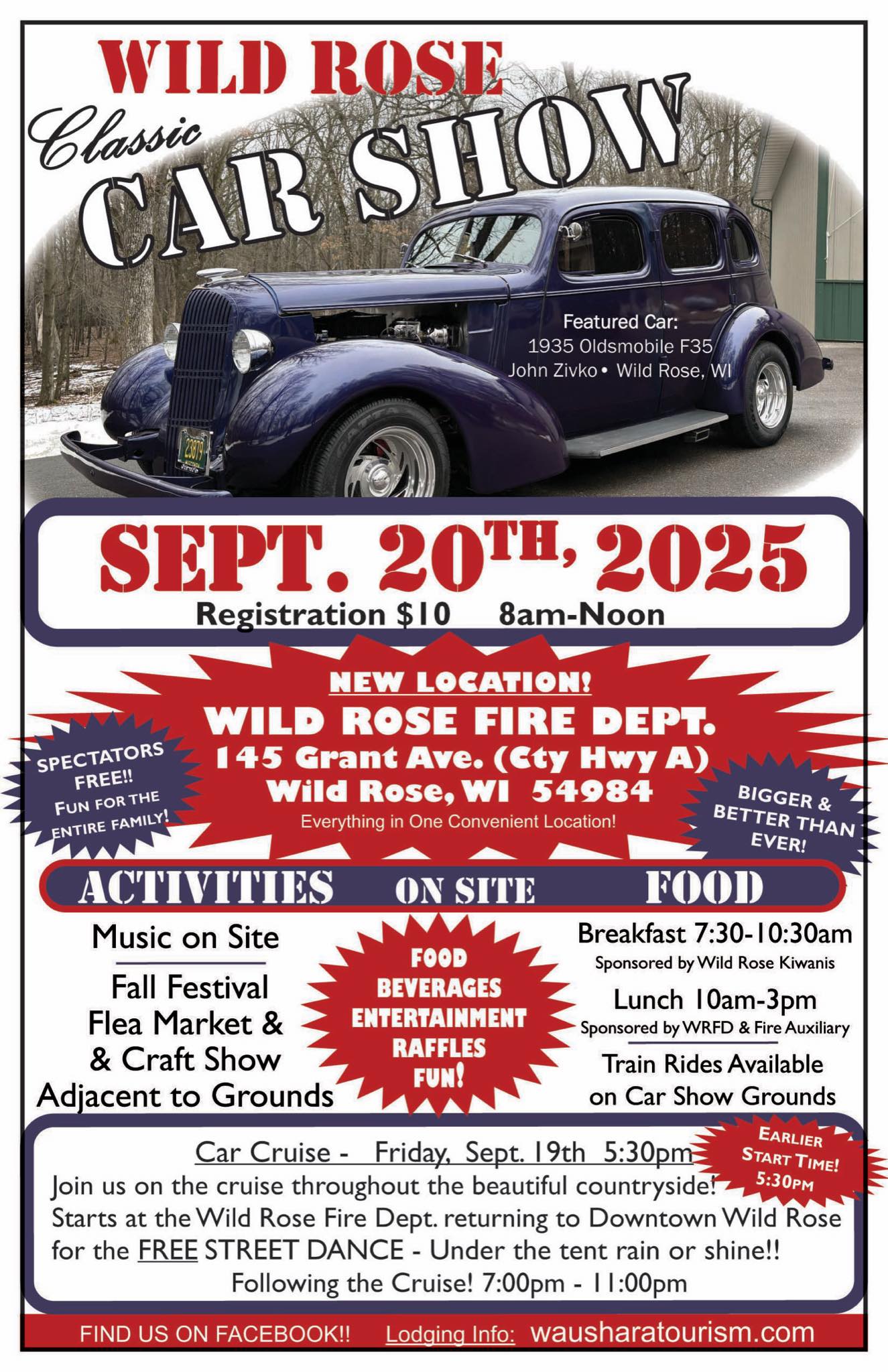 Wild Rose Area Fire District fleet and fire department Classic Car Show Flyer