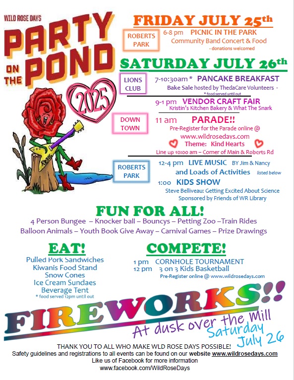 Wild Rose Area Fire District fleet and fire department Pond Party Flyer